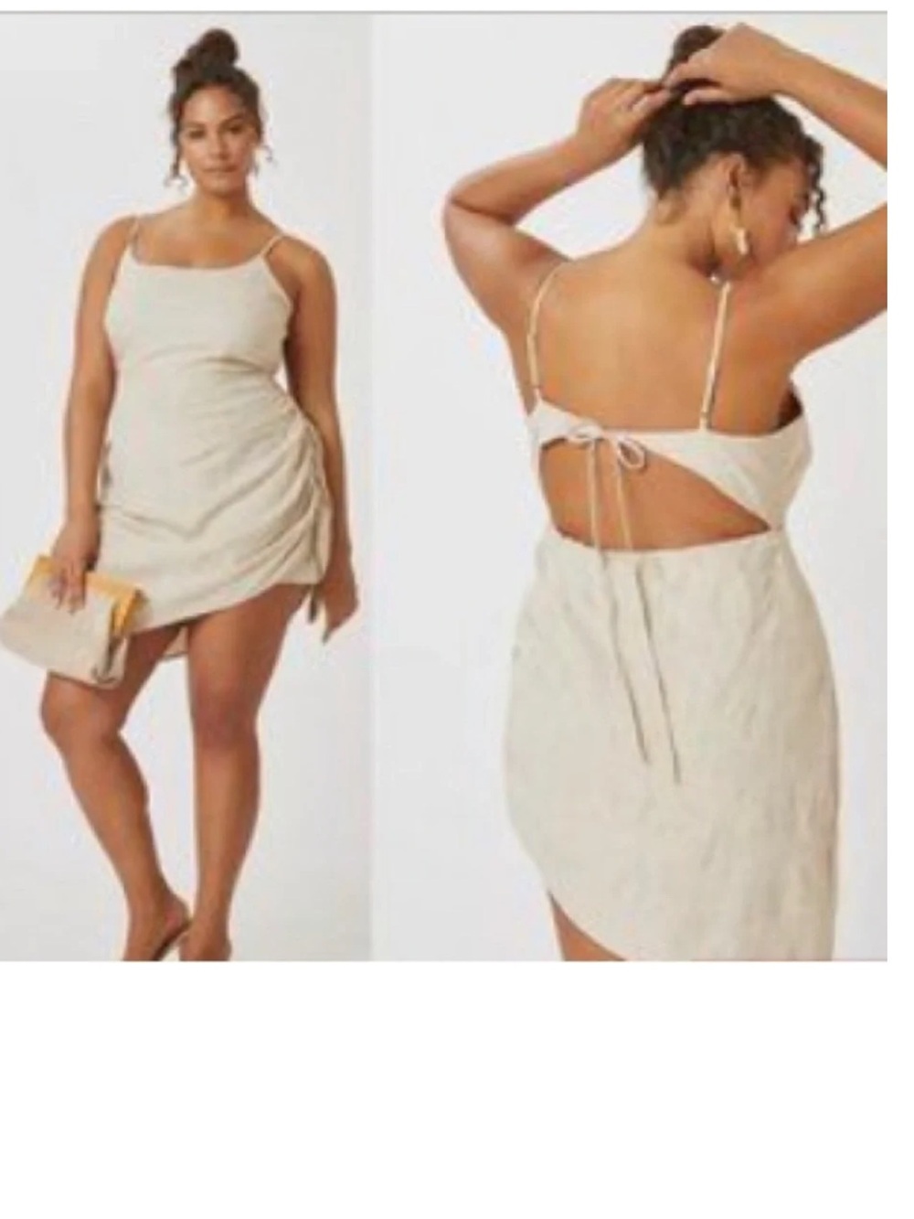 Anthropologie Flat White Ruche Mini Dress Open Back Size 2X